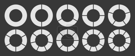 Photo for Circle divided into 1-10 parts in black color. Hollow circle segmented into 1-10 parts diagram graph icon set. Pie shape section chart in ten parts black colour. Hollow circle divided in ten parts. - Royalty Free Image