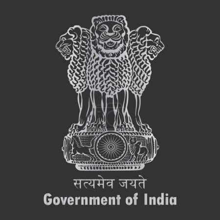 Ashok Pillar symbol icon silver. Satyamev jayete symbol . Government of India symbol icon in silver color (Emblem of India). Government of India Ashok Stambh symbol isolated on black background.