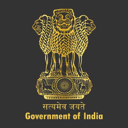 Photo for Ashok Pillar symbol icon golden. Satyamev jayete symbol . Government of India symbol icon in golden color (Emblem of India). Government of India Ashok Stambh symbol isolated on black background. - Royalty Free Image