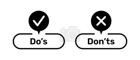 Photo for Right and Wrong symbols with Do's and Don'ts buttons black color. Do's and Don'ts buttons with right and wrong symbols. Check box icon with tick and cross symbols with do and don't buttons. - Royalty Free Image