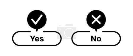 Photo for Right and Wrong symbols with Yes and No buttons black color. Yes and No buttons with right and wrong symbols. Check box icon with tick and cross symbols with yes and no buttons. - Royalty Free Image
