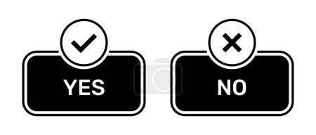 Photo for Yes and No buttons with right and wrong symbols black color. Check box icon with right and wrong symbols with yes or no button icons in black box. Yes and no symbol isolated on white background. - Royalty Free Image