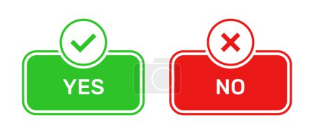 Photo for Yes and No buttons with right and wrong symbols. Check box icon with right and wrong symbols with yes or no button icons in green and red box. Yes and no symbol isolated on white background. - Royalty Free Image