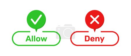 Photo for Right and Wrong symbols with Allow and Deny buttons in green and red color. Allow and Deny buttons with right and wrong symbols. Tick and cross symbols with allow and deny buttons. - Royalty Free Image