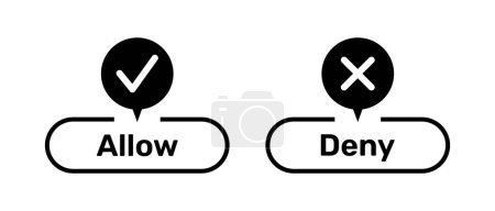 Photo for Right and Wrong symbols with Allow and Deny buttons black color. Allow and Deny buttons with right and wrong symbols. Tick and cross symbols with allow and deny buttons. - Royalty Free Image