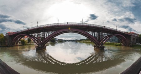 The Old bridge in Maribor city with the river Drava. A panorama view