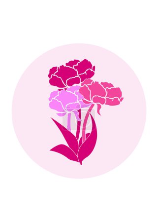 Foto de Rosa rosa flor y hojas vector ilustración diseño. Flores sobre un fondo circular. Flores en tonos de rosa - Imagen libre de derechos