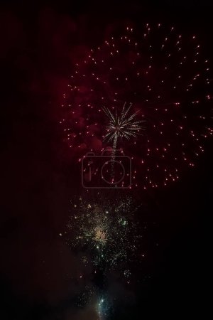 Colorful fireworks of various colors over the night sky. Celebration concept. Canada Day, Toronto, Canada.