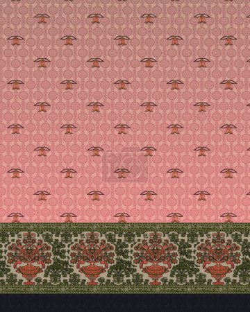 Indian Dupatta Kantha embroidery artwork carpet for digital textile print. Fancy Rug Digital seamless geometric background Design pastel color. Retro Kurtis Vintage Carpet Print Design Illustration.