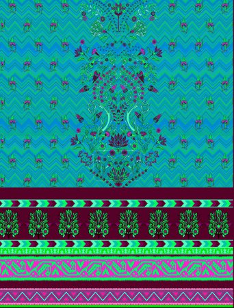 Alfombra india de bordado Dupatta Kantha para impresión textil digital. Alfombra de lujo Fondo geométrico transparente digital Diseño de color pastel. Retro Kurtis Vintage alfombra impresión diseño ilustración.