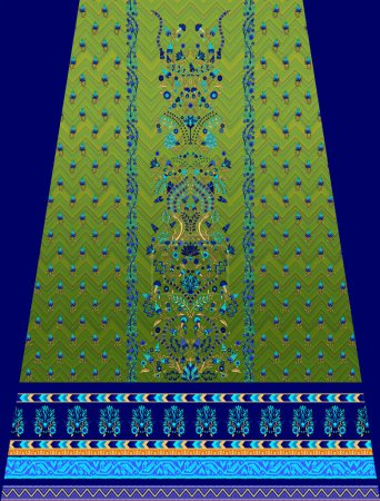 Photo for Indian Dupatta Kantha embroidery artwork carpet for digital textile print. Fancy Rug Digital seamless geometric background Design pastel color. Retro Kurtis Vintage Carpet Print Design Illustration. - Royalty Free Image