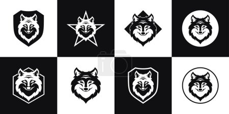 Wolfsmaskottchen Vektorkunst. Frontal symmetrisches Bild eines Wolfes sieht gefährlich aus. Vektorsymbol.