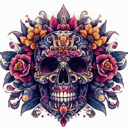 Floral Fusion Color Gradient Skull Illustration Vector für Logos, T-Shirt-Merchandise, Aufkleber, Etikettendesigns, Poster, Grußkarten und Werbung für Unternehmen oder Marken.