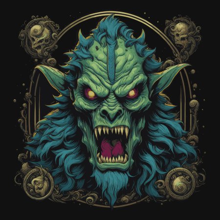 Illustration for Monster scary and sadistic face vector illustration for your work's logos, T-shirt merchandise, stickers, label designs, posters, greeting cards, and advertising for business entities or brands. - Royalty Free Image