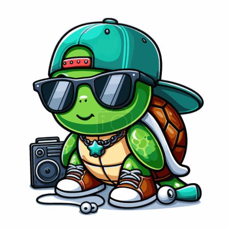 Illustration for Cartoon character of a hiphop turtle vector illustration for your work s logos, T-shirt merchandise, stickers, label designs, posters, greeting cards, and advertising for business entities or brands - Royalty Free Image