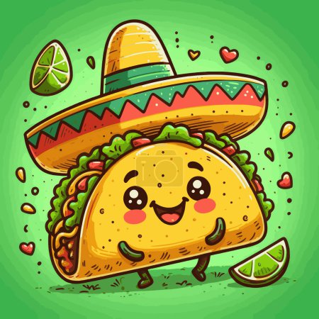 Illustration for Sombrero Tacos Cartoon Vector Illustration Fiesta for your work's logos, T-shirt merchandise, stickers, label designs, posters, greeting cards, and advertising for business entities or brands. - Royalty Free Image