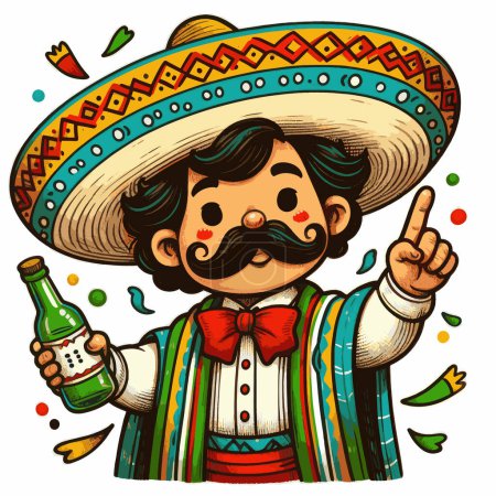 Mexican Dancer Cartoon with Big Sombrero Illustration for your work's logos, T-shirt merchandise, stickers, label designs, posters, greeting cards, and advertising for business entities or brands.