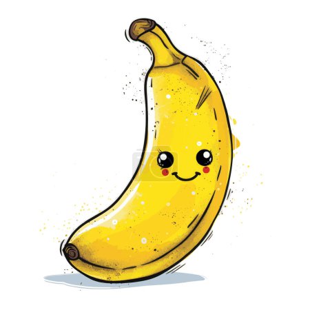 Ilustración de Ilumina tus diseños con esta encantadora ilustración vectorial de un personaje de dibujos animados de plátano. Sobre un fondo blanco prístino, este personaje adorable y alegre llama la atención. Con su tono amarillo vibrante y características lúdicas, que exudan - Imagen libre de derechos
