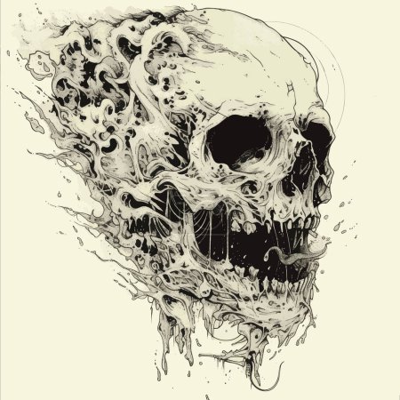 Enter a realm of enigma and fascination with this captivating vector illustration depicting a skeleton head coming to life. Against a dark backdrop, the skeletal visage awakens, taking on an eerie and mysterious presence. The macabre allure of the go