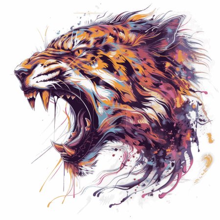 Vector dinámico y potente Ilustración de un tigre monstruoso para los logotipos de su obra, mercancía de camisetas, pegatinas, diseños de etiquetas, carteles, tarjetas de felicitación y publicidad para entidades o marcas comerciales