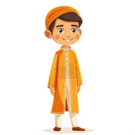 Herzerwärmende Cartoon-Illustration eines muslimischen Jungen für Logos, T-Shirt-Merchandise, Aufkleber, Etikettendesigns, Poster, Grußkarten und Werbung für Unternehmen oder Marken