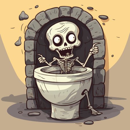 Lustige Skelett-Kinder auf Toiletten-Vektor-Illustrationen für Logos, T-Shirt-Merchandise, Aufkleber, Etikettendesigns, Poster, Grußkarten und Werbung für Unternehmen oder Marken