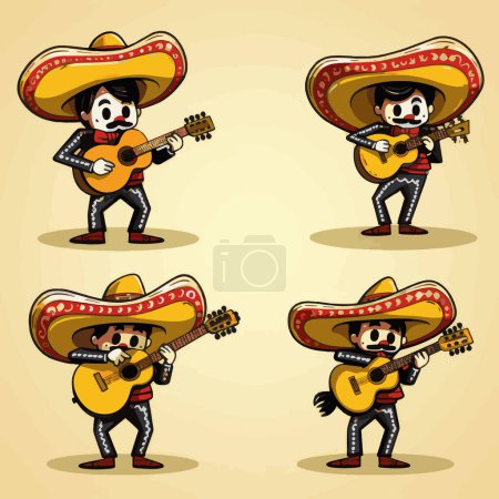 Spaß und lebhafte Cartoon-Set Mariachi-Band-Mitglieder Charaktere für mexikanische Themen-Designs für Ihre Arbeit Logos, T-Shirt-Merchandise, Aufkleber, Etikettendesigns, Poster, Grußkarten und Werbung für Unternehmen oder Marken.