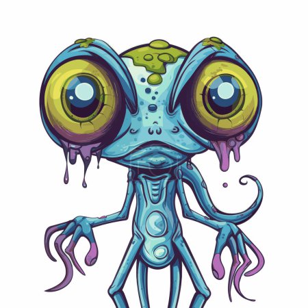 Curious and Wonderous Monster Alien Cartoon Illustration on White Background for your work's logos, T-shirt merchandise, stickers, label designs, posters, greeting cards, and advertising for business entities or brands.