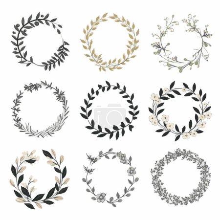 Illustration for Realistic Set Vector Floral Wreaths Collection for your work's logos, T-shirt merchandise, stickers, label designs, posters, greeting cards, and advertising for business entities or brands. - Royalty Free Image