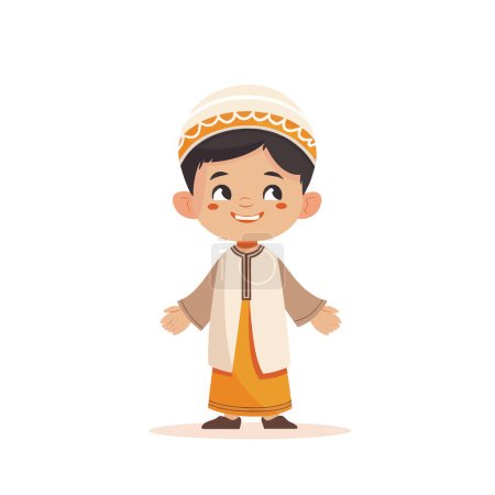 Bright and Cheerful Muslim Boy Cartoon Character Design for your work's logos, T-shirt merchandise, stickers, label designs, posters, greeting cards, and advertising for business entities or brands.