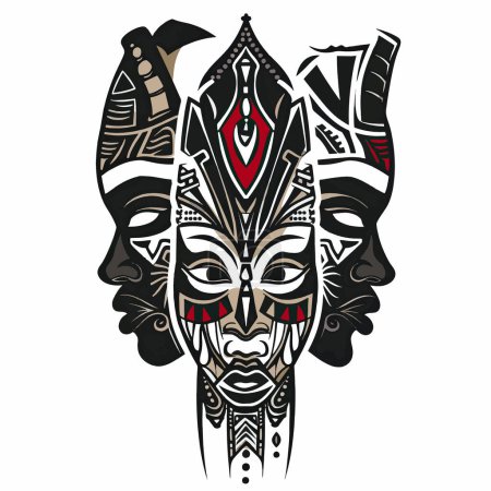 Illustration for African Tribal Masks Flat Color for your work's logos, T-shirt merchandise, stickers, label designs, posters, greeting cards, and advertising for business entities or brands. - Royalty Free Image