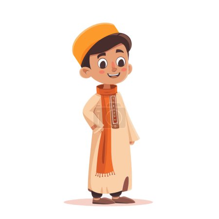 Joyful Muslim Boy Cartoon Illustration on White Background for your work's logos, T-shirt merchandise, stickers, label designs, posters, greeting cards, and advertising for business entities or brands.