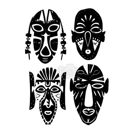 Illustration for Tattoo Inspired African Masks for your work's logos, T-shirt merchandise, stickers, label designs, posters, greeting cards, and advertising for business entities or brands. - Royalty Free Image
