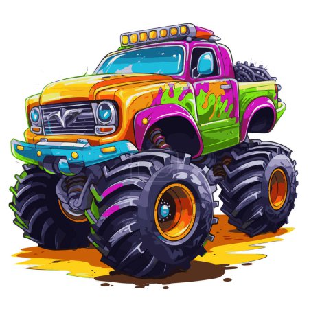 Illustration for Cartoon Monster Truck Fun and Exaggerated Features - Royalty Free Image