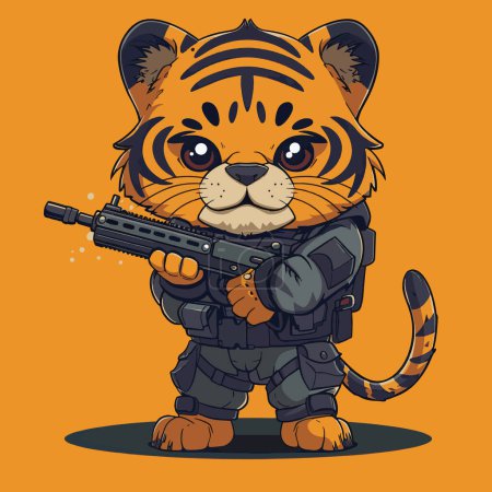Ilustración de Vectorizado juego héroe tigre con arma - Imagen libre de derechos
