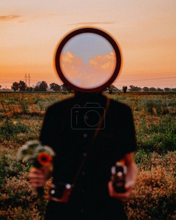 Photo for A man-mirror in the field - Royalty Free Image