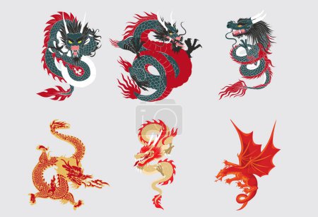 Téléchargez les illustrations : Dragon, serpent et dragon année du dragon Nouvel an chinois 2024 - en licence libre de droit