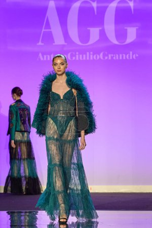 Téléchargez les photos : AGG Anton Giulio Grande - Runway - Milan Fashion Week - Womenswear Automne / Hiver 2024-2025MILAN, ITALIE - 20 FÉVRIER : la piste du défilé AGG lors de la Fashion Week Womenswear de Milan. (Photo Mauro Di Bonaventura ) - en image libre de droit