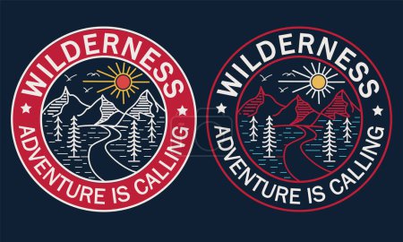 Illustration for Wilderness adventure is calling t-shirt design. Mountain graphic print design. - Royalty Free Image