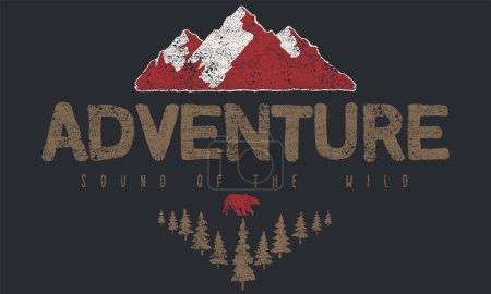 Illustration for Adventure mountain explore vector t shirt design. Vintage wild life graphic print artwork. - Royalty Free Image