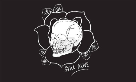 Illustration for Rose with skull graphic t-shirt print design. - Royalty Free Image