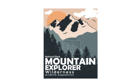 Ilustración de Mountain explore textured vintage vector t-shirt and apparel design, typography, print, logo, poster design. - Imagen libre de derechos