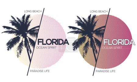Illustration for Palm tree vector t-shirt design. Beach vibes artwork for t shirt print, poster, sticker, background and other uses. Florida beach artwork. - Royalty Free Image