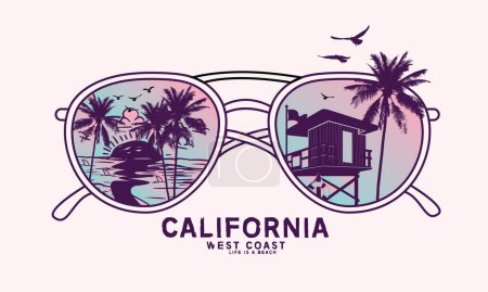 Illustration for Beach vibes retro sunglass vector artwork , California west coast long beach design for apparel and others. - Royalty Free Image