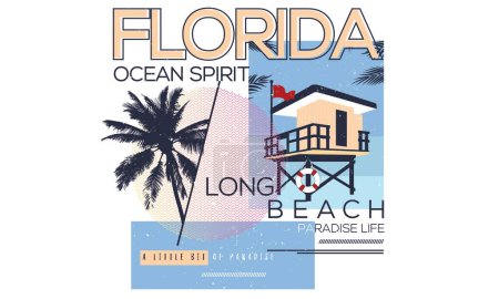 Illustration for Florida ocean spirit long beach illustration print design for apparel and others. - Royalty Free Image