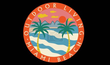 Ilustración de Vida al aire libre miami playa retro vector diseño de obras de arte para la moda, pared, lote y otros - Imagen libre de derechos