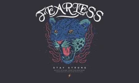 Illustration for Fearless leopard face print design for t shirt and others. Fire artwork. - Royalty Free Image