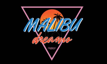 Illustration for Malibu beach dreams. Palm tree vector design for t-shirt. - Royalty Free Image