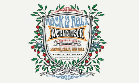 Rock and roll world tour artwork. Flower vector t-shirt design.  Free spirit vintage artwork. Rock and roll poster design. Music festival artwork. Music logo design.