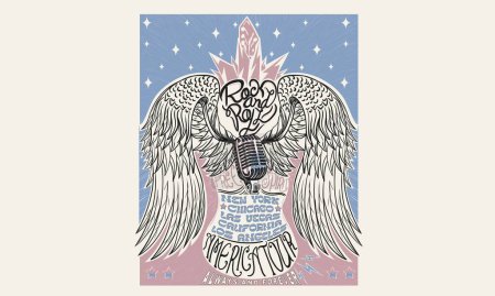 Music vintage design. Eagle wing vector t-shirt design. Freedom music tour. Free spirit vintage artwork. America eagle rock and roll poster design. Music festival artwork. 